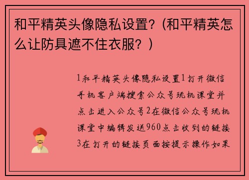 和平精英头像隐私设置？(和平精英怎么让防具遮不住衣服？)